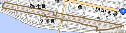 錦町とその周辺の地図。町の範囲を重ねている