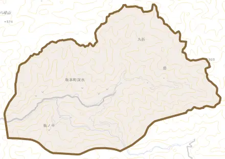 坂本町深水とその周辺の地図。町の範囲を重ねている