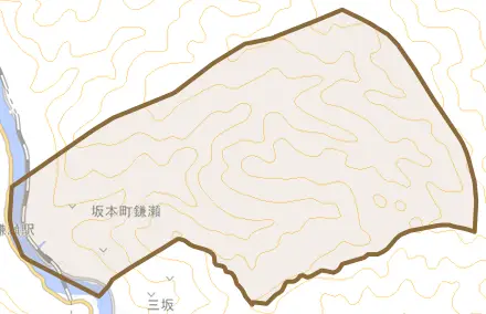 坂本町鎌瀬とその周辺の地図。町の範囲を重ねている