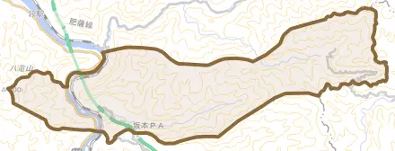 坂本町中谷とその周辺の地図。町の範囲を重ねている
