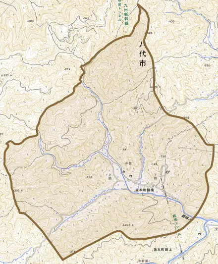 坂本町鶴喰とその周辺の地図。町の範囲を重ねている