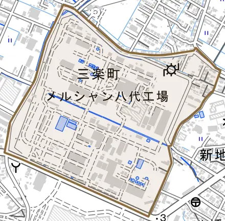 三楽町とその周辺の地図。町の範囲を重ねている