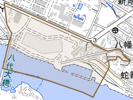 建馬町とその周辺の地図。町の範囲を重ねている