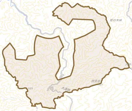 東陽町河俣とその周辺の地図。町の範囲を重ねている