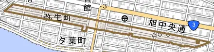 弥生町とその周辺の地図。町の範囲を重ねている