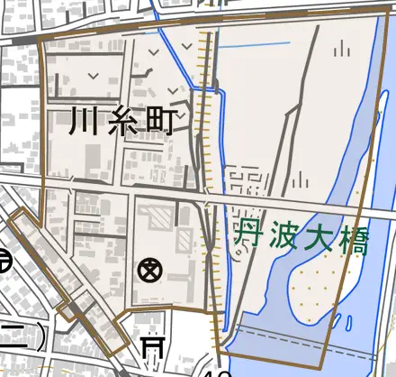 川糸町とその周辺の地図。町の範囲を重ねている