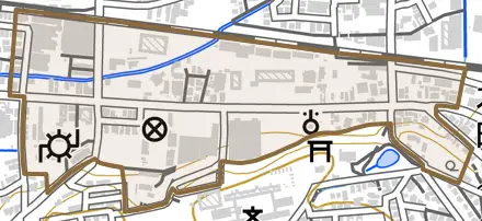 宮代町とその周辺の地図。町の範囲を重ねている