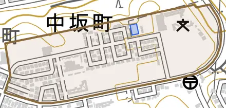 中坂町とその周辺の地図。町の範囲を重ねている