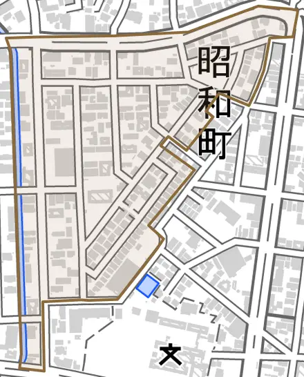 昭和新町とその周辺の地図。町の範囲を重ねている