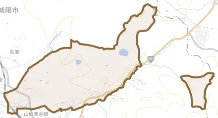 中とその周辺の地図。町の範囲を重ねている