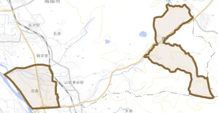 奈島とその周辺の地図。町の範囲を重ねている
