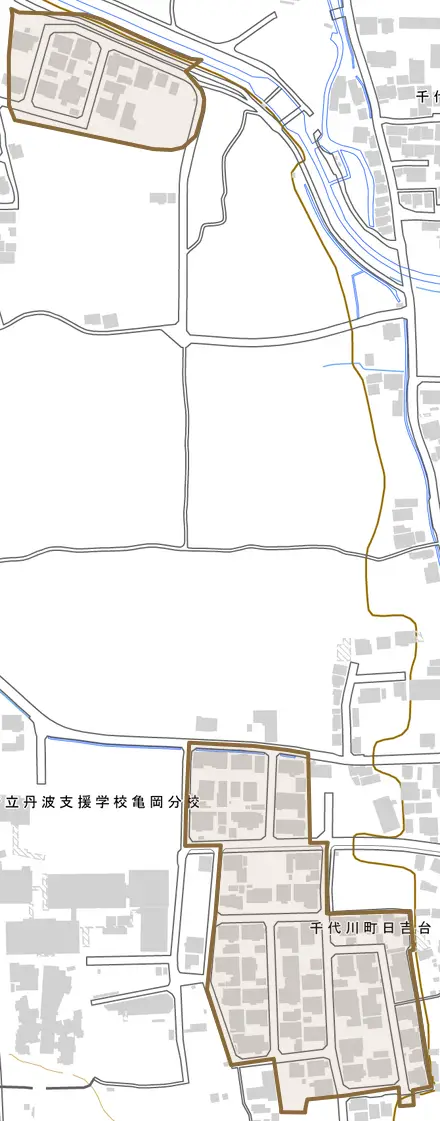千代川町日吉台とその周辺の地図。町の範囲を重ねている