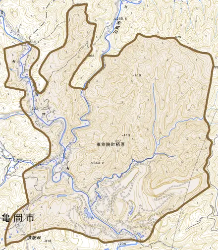 東別院町栢原とその周辺の地図。町の範囲を重ねている