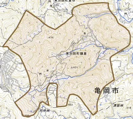 東別院町鎌倉とその周辺の地図。町の範囲を重ねている