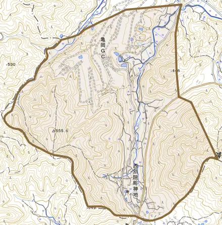 西別院町神地とその周辺の地図。町の範囲を重ねている