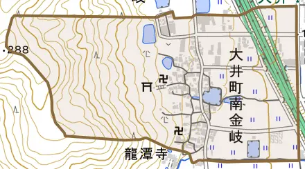 大井町南金岐とその周辺の地図。町の範囲を重ねている