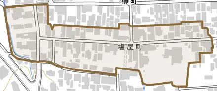塩屋町とその周辺の地図。町の範囲を重ねている
