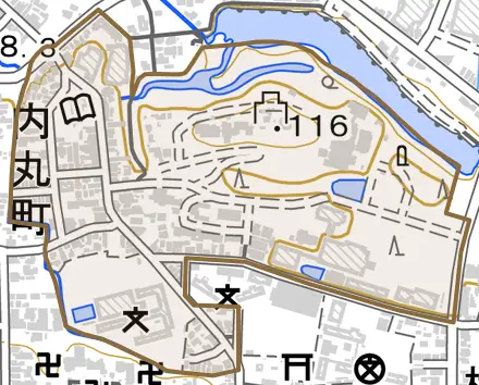 内丸町とその周辺の地図。町の範囲を重ねている