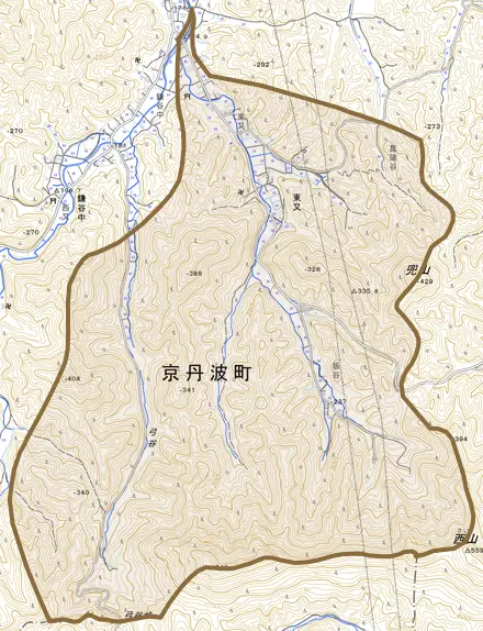 東又とその周辺の地図。町の範囲を重ねている