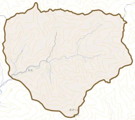 仏主とその周辺の地図。町の範囲を重ねている