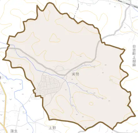 実勢とその周辺の地図。町の範囲を重ねている