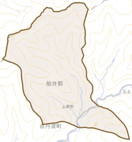 上粟野とその周辺の地図。町の範囲を重ねている