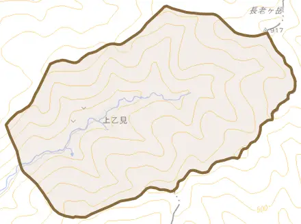 上乙見とその周辺の地図。町の範囲を重ねている