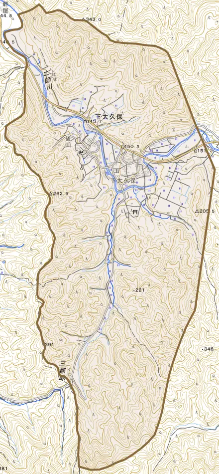 下大久保とその周辺の地図。町の範囲を重ねている