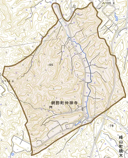 網野町仲禅寺とその周辺の地図。町の範囲を重ねている