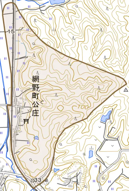 網野町公庄とその周辺の地図。町の範囲を重ねている
