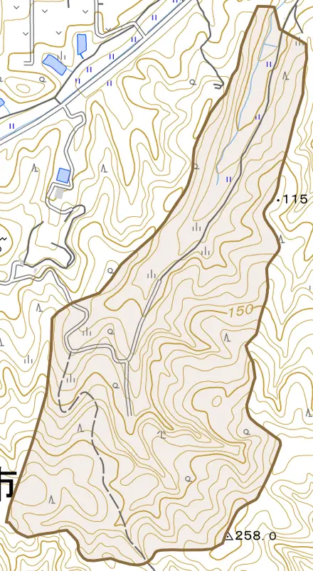 網野町尾坂とその周辺の地図。町の範囲を重ねている
