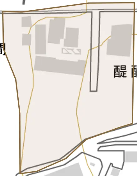 醍醐御所ノ内とその周辺の地図。町の範囲を重ねている