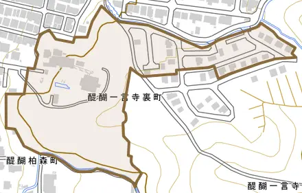 醍醐一言寺裏町とその周辺の地図。町の範囲を重ねている