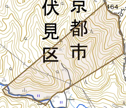 醍醐一ノ切町とその周辺の地図。町の範囲を重ねている