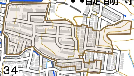 醍醐上山口町とその周辺の地図。町の範囲を重ねている