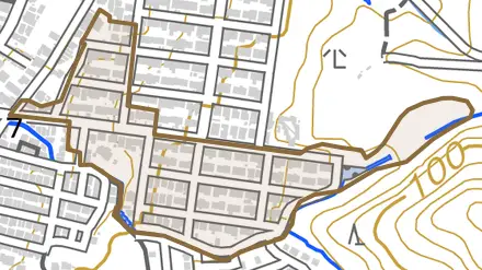 醍醐勝口町とその周辺の地図。町の範囲を重ねている