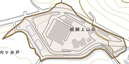 醍醐内ケ井戸とその周辺の地図。町の範囲を重ねている