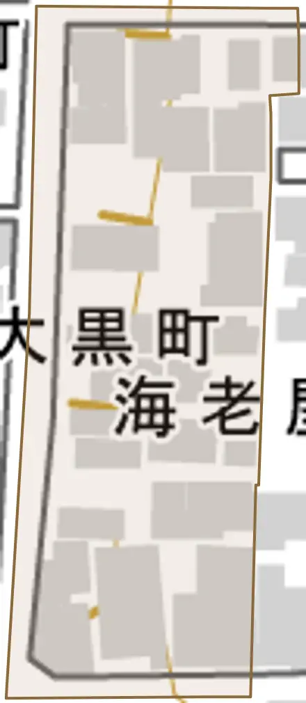 海老屋町とその周辺の地図。町の範囲を重ねている
