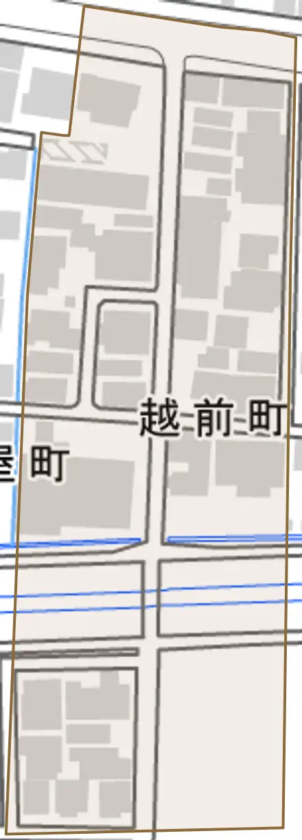 越前町とその周辺の地図。町の範囲を重ねている