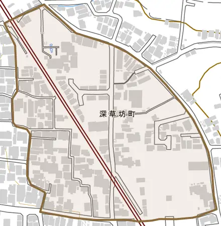 深草坊町とその周辺の地図。町の範囲を重ねている