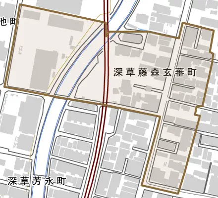 深草藤森玄蕃町とその周辺の地図。町の範囲を重ねている