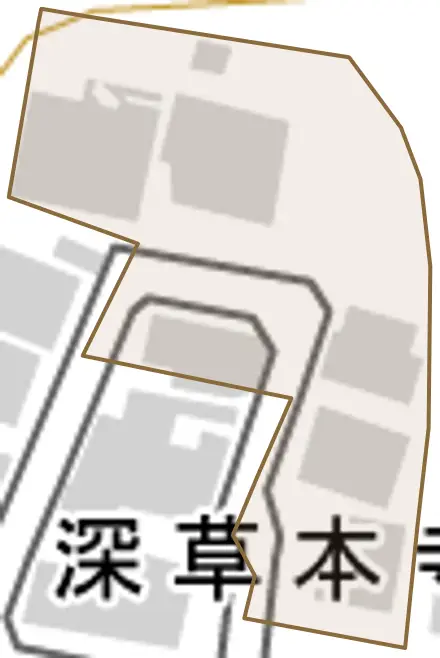 深草本寺山町とその周辺の地図。町の範囲を重ねている