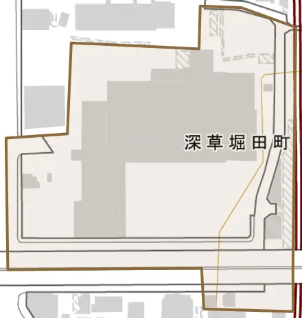 深草堀田町とその周辺の地図。町の範囲を重ねている