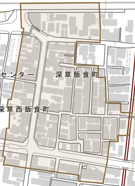 深草飯食町とその周辺の地図。町の範囲を重ねている
