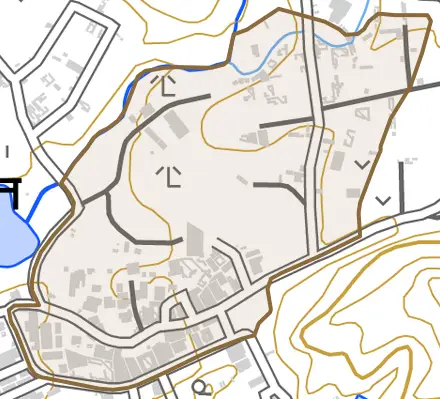 深草飯食山町とその周辺の地図。町の範囲を重ねている