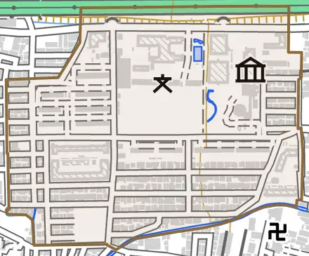 深草池ノ内町とその周辺の地図。町の範囲を重ねている