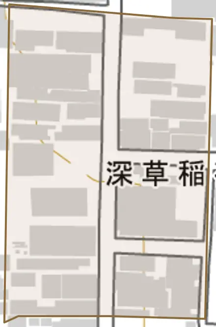深草稲荷榎木橋町とその周辺の地図。町の範囲を重ねている