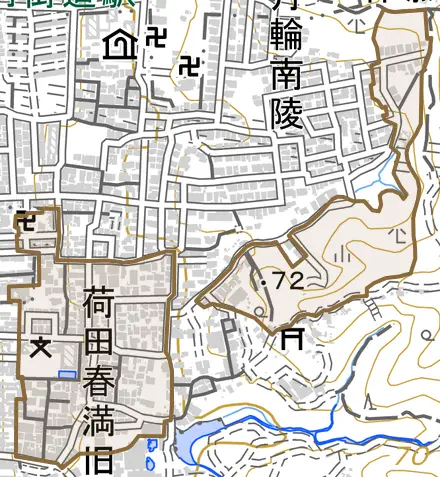 深草開土町とその周辺の地図。町の範囲を重ねている