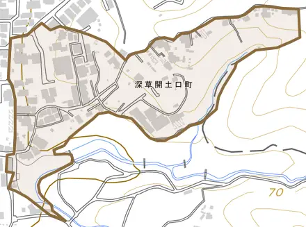 深草開土口町とその周辺の地図。町の範囲を重ねている