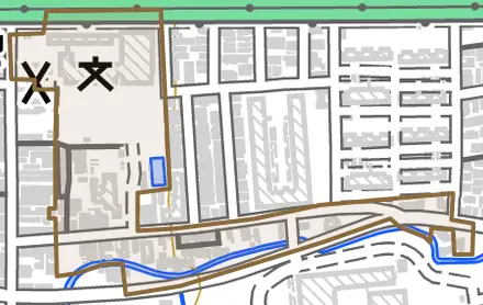 深草枯木町とその周辺の地図。町の範囲を重ねている